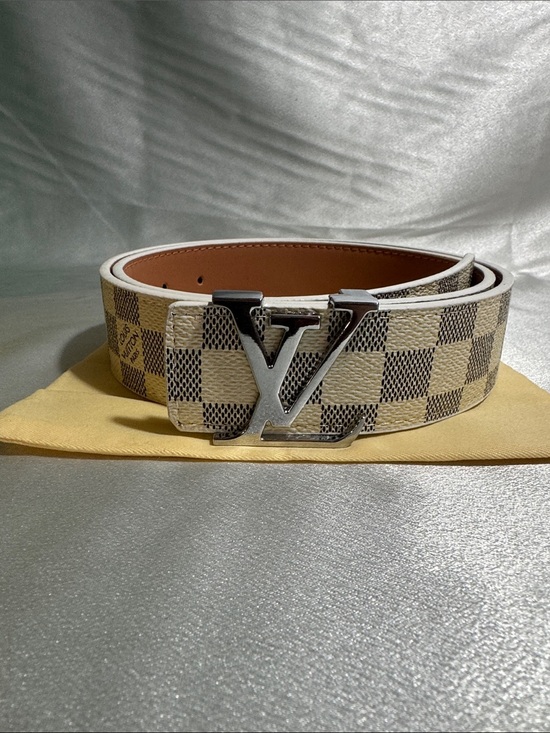 Louis Vuitton Other - Louis Vuitton Damier Azur Canvas Belt with Silver LV Buckle - Cream/Brown🔥New!